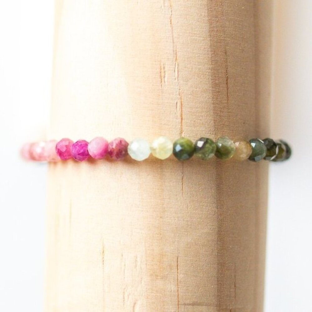 Gemstone Watermelon Tourmaline Bracelet Waterproof Non Tarnish Gold Gift for Her - Picture 6 of 10